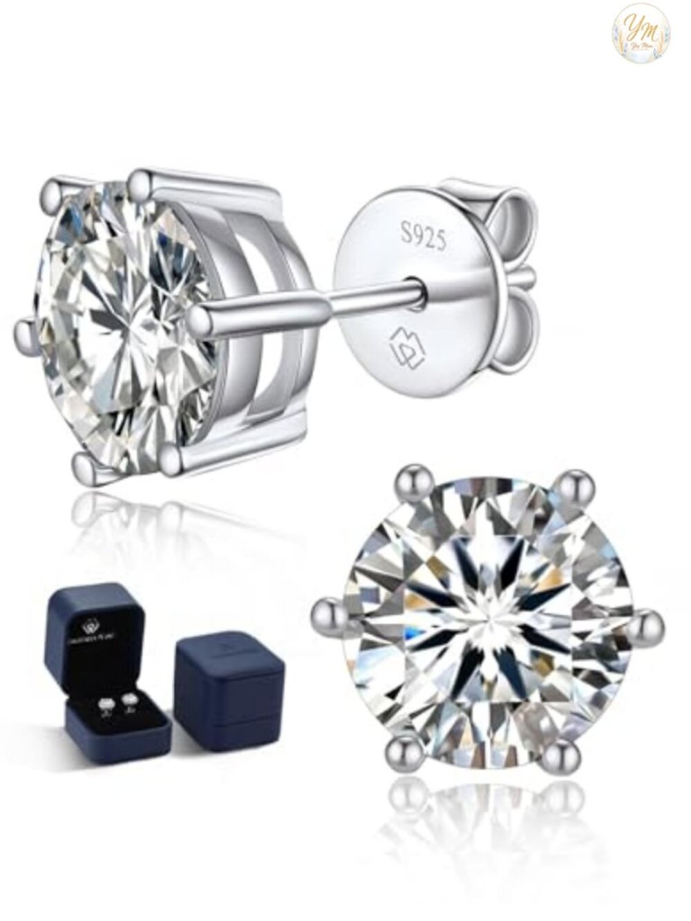 Moissanite Stud Earrings, 925 Sterling Silver Hypoallergenic, Gift for Mom